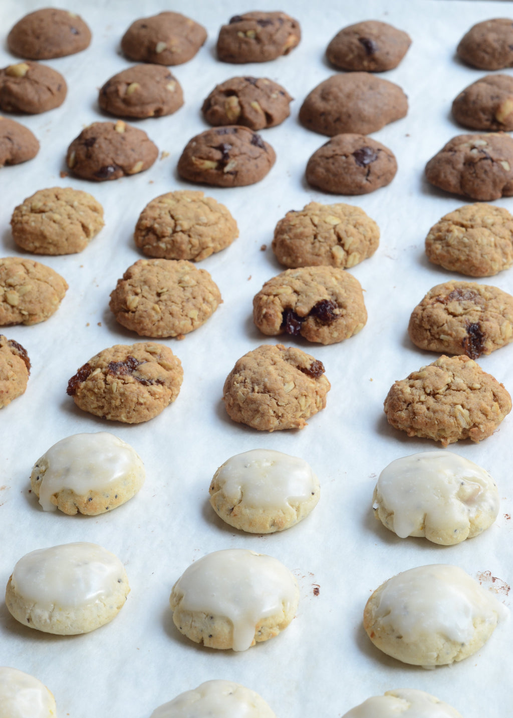 Bandeja con galletas de sabor limon, avena, y chocolate todas sin gluten y veganas.