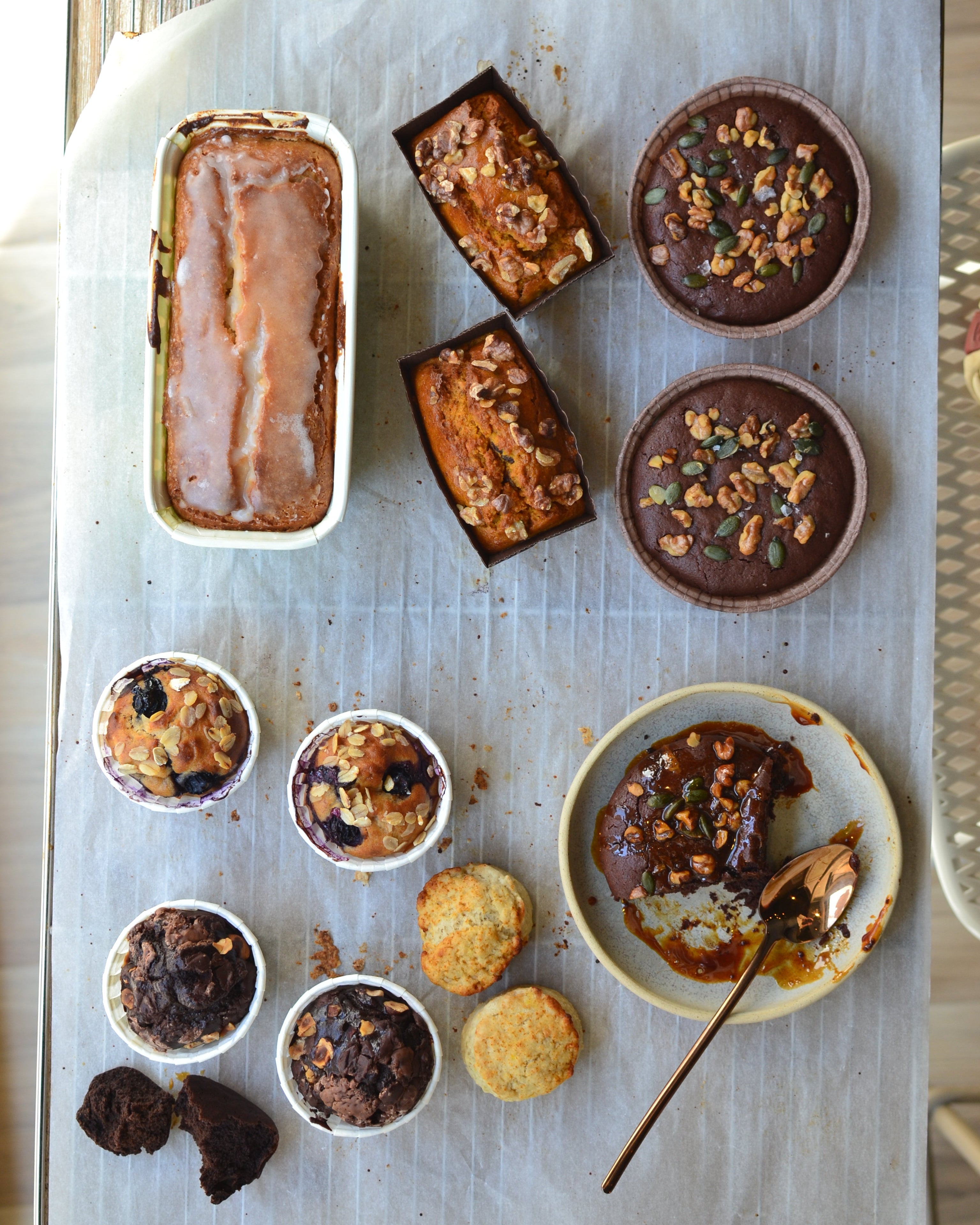Degustacion de recetas del curso de pastelería sin gluten y vegano.